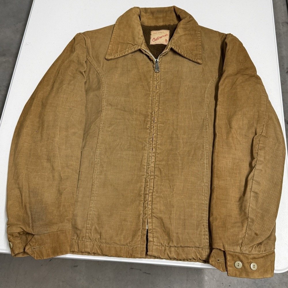 Vintage 70s Outerwear Corduroy Jacket Mens 42 Tan Sherpa Lined Full Zip Workwear